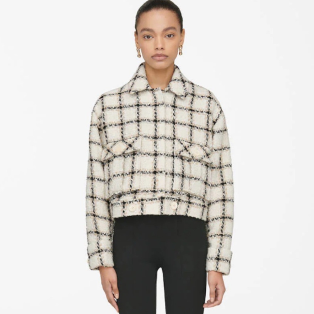 Anine Bing Black and White Checkered Blazer